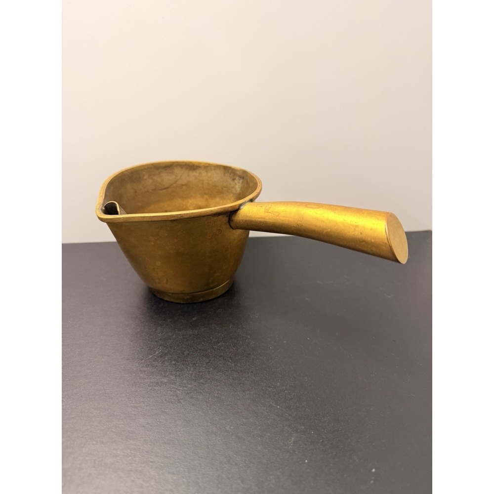 Vintage Solid Brass Cream Skimmer Ladle Pitcher Fat Separator Pouring Spout